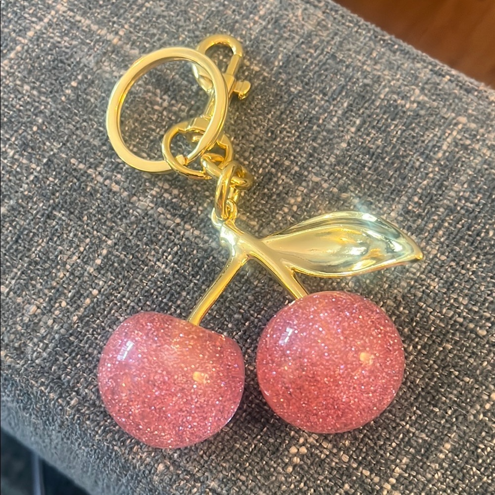 Pink Glitter Cherry Keychain NWOT